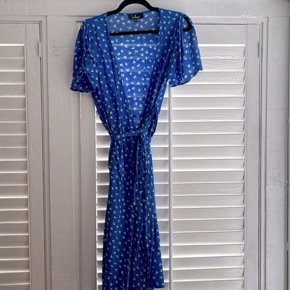 Lulu's Royal Blue Floral Midi Wrap Dress